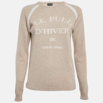 Pre Owned Giorgio Armani Neve Beige Logo Cashmere Crew Neck Sweater S