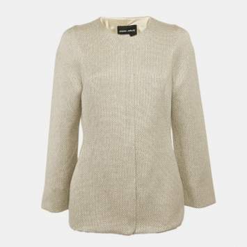 Giorgio Armani Gold Jacquard Zip-Up Blouse M