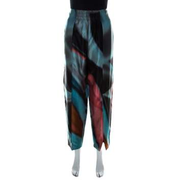 Pre Owned Giorgio Armani Multicolor Silk Satin High Waisted Pants M 