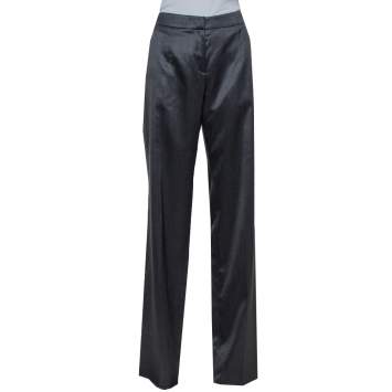 Pre Owned Giorgio Armani Dark Grey Wool & Silk Straight Leg Trousers M