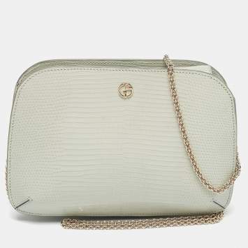 Pre Owned Giorgio Armani Light Green Lizard Chain Clutch