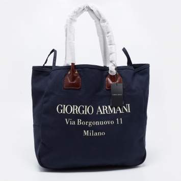 Pre Owned Giorgio Armani Navy Blue Canvas Maxi Shopper Tote 