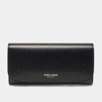 Pre Owned Giorgio Armani Black Leather Continental Wallet