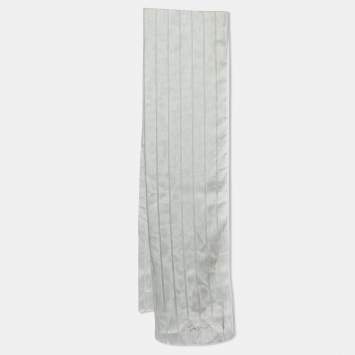 Pre Owned Giorgio Armani Grey Stripe Pattern Silk Blend Stole