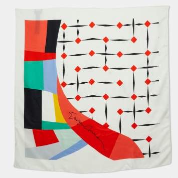 Pre Owned Giorgio Armani Ivory Printed Silk Scarf