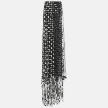 Pre Owned Giorgio Armani Black Sequin Crepe Fringed Stole