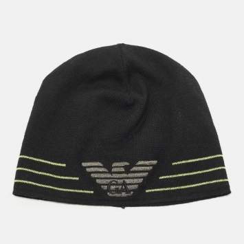 Pre Owned قبعة جورجيو أرماني صوف سوداء بشعار مطرز صغيرة