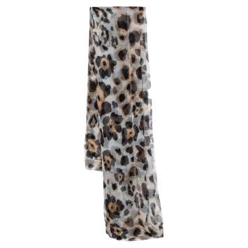 Pre Owned Giorgio Armani Ivory Leopard Print Silk Organza Square Scarf