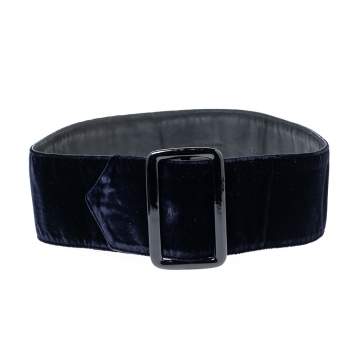 Pre Owned Giorgio Armani Dark Blue Velvet Buckle Waist Belt 55CM