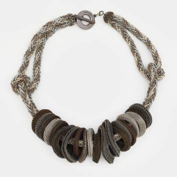 Pre Owned Giorgio Armani Three Tone Bead & Mesh Toggle Necklace