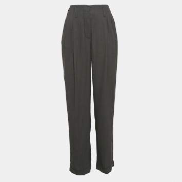 Pre Owned Giorgio Armani Grey Herringbone Pleated Trousers S