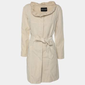 Pre Owned Giorgio Armani Cream Cotton Belted Coat S