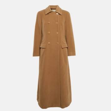 Pre Owned Giorgio Armani Beige Felt Wool Double Breasted Coat M