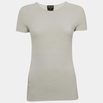 Pre Owned Giorgio Armani Grey Knit Links-Stitch Viscose Short Sleeve Jumper M