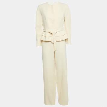 Pre Owned Giorgio Armani Cream Virgin Wool Pantsuit M 