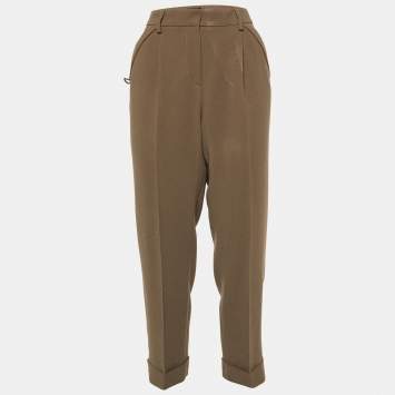 Pre Owned Giorgio Armani Brown Crepe Pleated Trousers M
