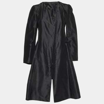 Pre Owned Giorgio Armani Black Silk Zip - Up Coat M