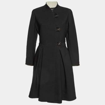 Pre Owned Giorgio Armani Black Textured Crepe Single Breasted Coat L
