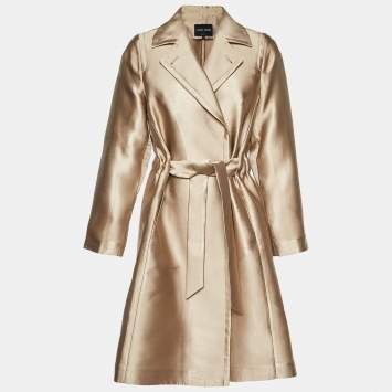 Pre Owned Giorgio Armani Metallic Satin Belted Trench Coat M