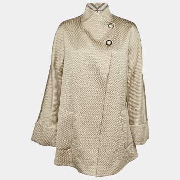 Pre Owned Giorgio Armani Metallic Textured Nylon Blend Overcoat M