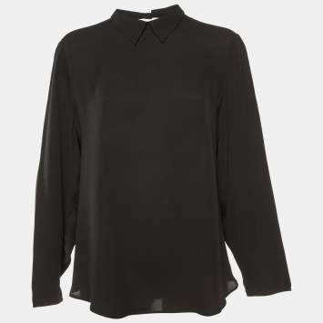 Pre Owned Giorgio Armani Black Silk Long Sleeve Blouse L 