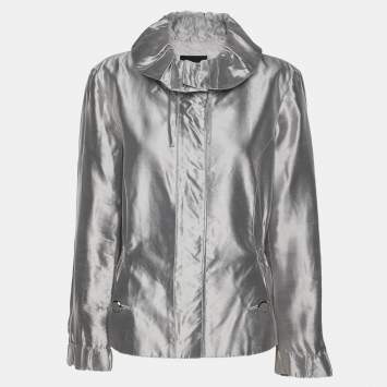 Pre Owned Giorgio Armani Silver Silk Zipped Jacket M
