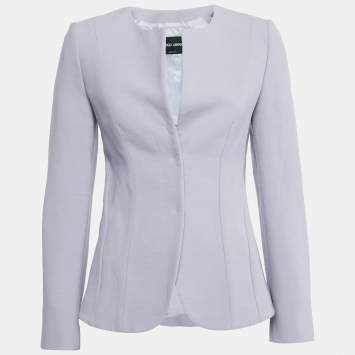 Pre Owned Giorgio Armani Blue Wool Blend Collarless Jacket S