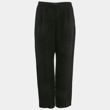 Pre Owned Giorgio Armani Black Silk Straight Leg Trousers M