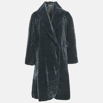 Pre Owned Giorgio Armani Blue Textured Velvet Coat M