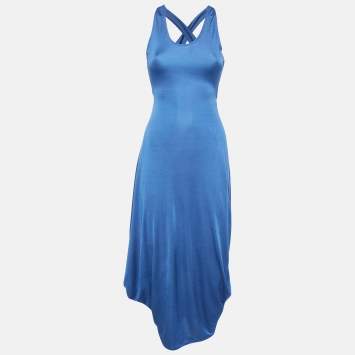 Pre Owned Giorgio Armani Blue Jersey Draped Midi Dress S