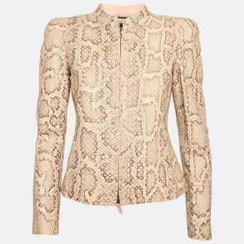 Giorgio Armani Pink Textured Python Leather Zip-Up Jacket S