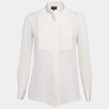 Pre Owned Giorgio Armani Off-White Tuxedo Button Front Blouse S