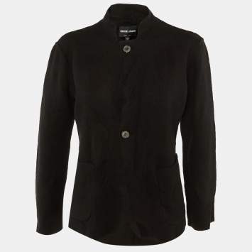 Pre Owned جاكيت جيورجيو أرماني صوف أسود بجيب أمامي مقاس كبير جداً (إكس لارج)