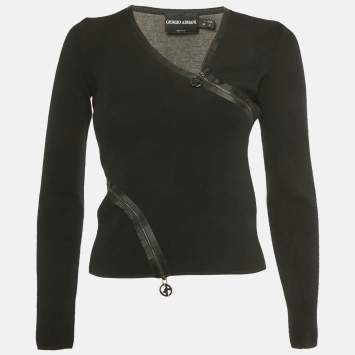 مملوكة مسبقًا Giorgio Armani Black Cashmere Zip Detail Cardigan S