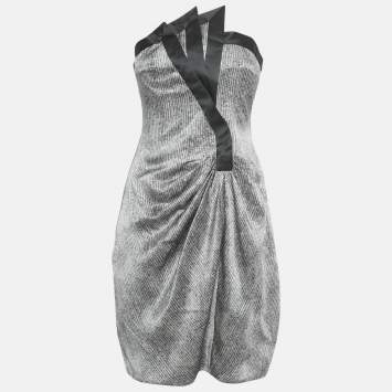 Pre Owned Giorgio Armani Grey Silk Strapless Mini Dress S
