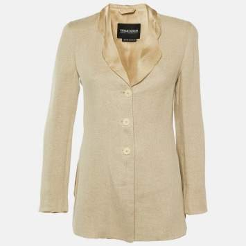 مملوكة مسبقًا بليزر جورجيو أرماني بيج من الكتان والحرير بأسنانه الصغيرة