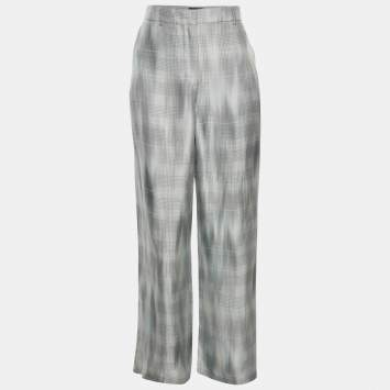 Pre Owned بنطلون جورجيو أرماني حرير أزرق واسع الأرجل ميديوم