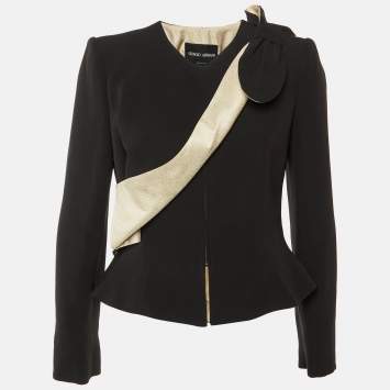 Pre Owned جاكيت جورجيو أرماني حرير كريب كريم أسود مقاس متوسط