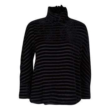 Pre Owned Giorgio Armani Black Striped Velvet High Neck Long Sleeve Blouse S