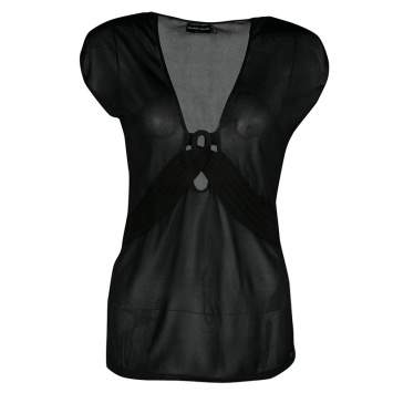 Pre Owned Giorgio Armani Black Knit Twist Front Top M