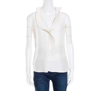 Pre Owned Giorgio Armani Cream Ruffled Sleeveless Top M