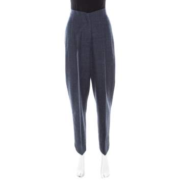 Pre Owned Giorgio Armani Navy Blue Wool High Waist Pants S