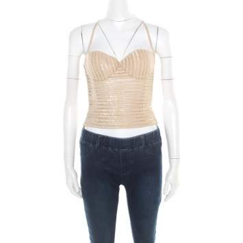 Pre Owned Giorgio Armani Beige Sequin Embellished Bustier Top XS