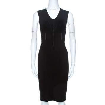 Pre Owned Giorgio Armani Black Knit Cutout Detail Sheath Dress S