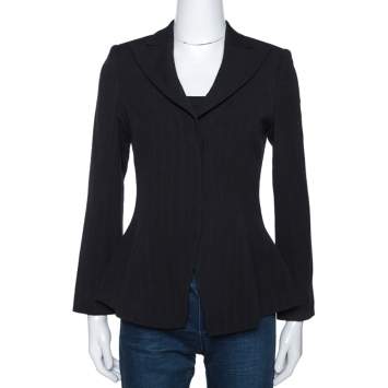 Pre Owned Giorgio Armani Black Stripe Wool Fitted Blazer S