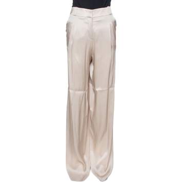Pre Owned Giorgio Armani Beige Silk Satin Wide Leg Pants M