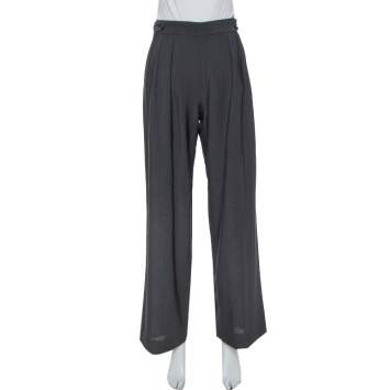 Pre Owned Giorgio Armani Black Wool Crepe Wide Leg Trousers M