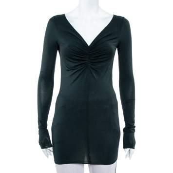 Pre Owned Emporio Armani Dark Green Ruched Knit Fitted Tunic S