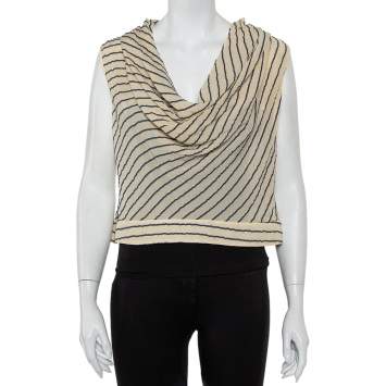 Pre Owned Giorgio Armani Bicolor Striped Silk Sleeveless Cowl Neck Top M