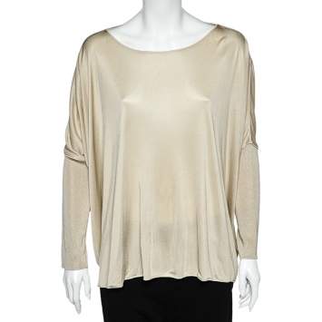 Pre Owned Giorgio Armani Beige Jersey Oversized Top L